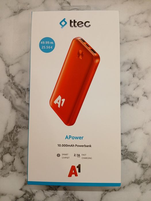 Продавам външна батерия TTec APower 10000mAh, нова в кутия