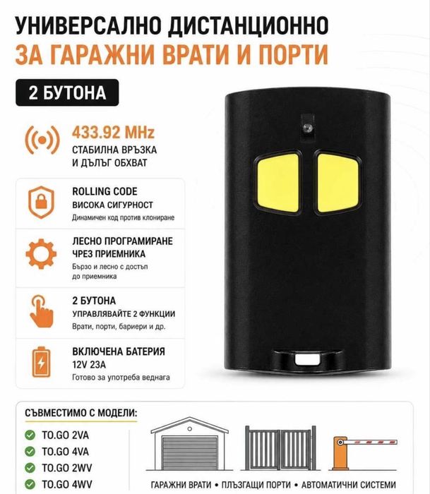 Дистанционно за гаражна врата Beninca TO.GO 2VA