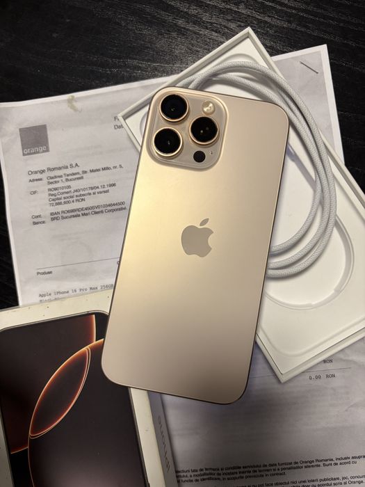 iPhone 16 Pro Max 256g Gold Auriu Neverlock Factura Garantie 2ani