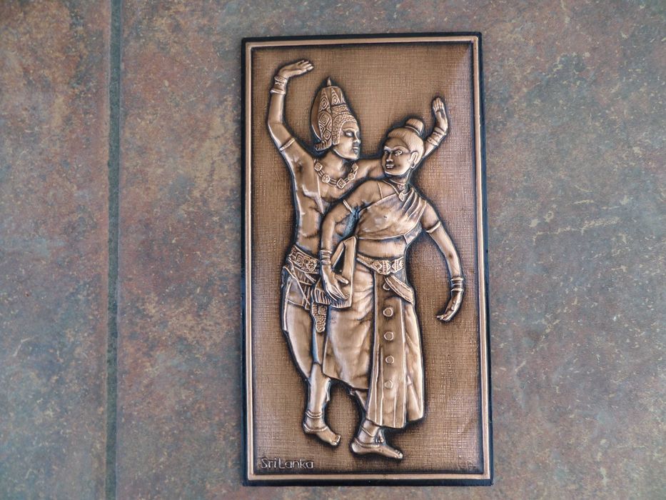 Arta asiatica gravura cupru in relief din Sri Lanka,frumoasa,deosebita