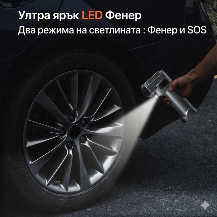 5-в-1 Преносимо пусково устройство (Jump Starter) с компресор – 3000A