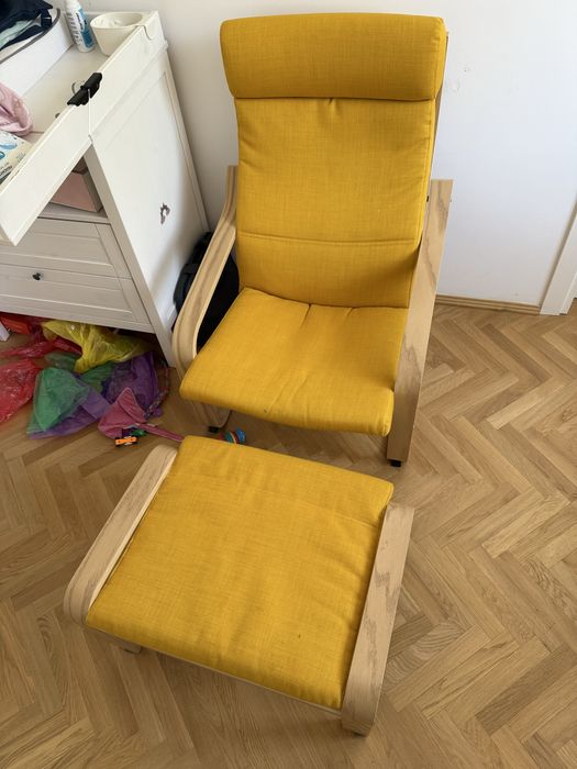 Fotoliu si taburet,  stejar alb si galben