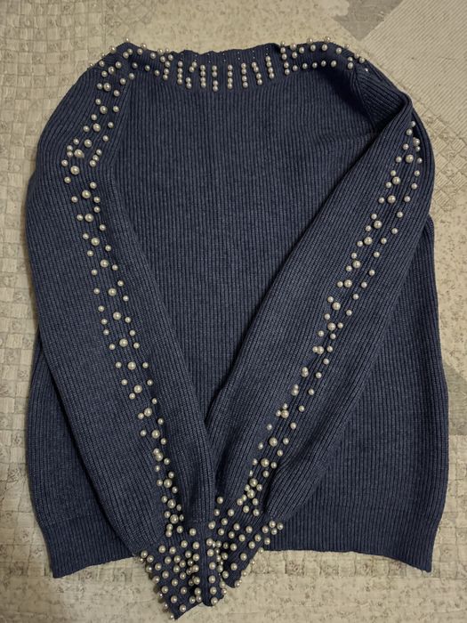 Bluza dama albastra cu perle S/M