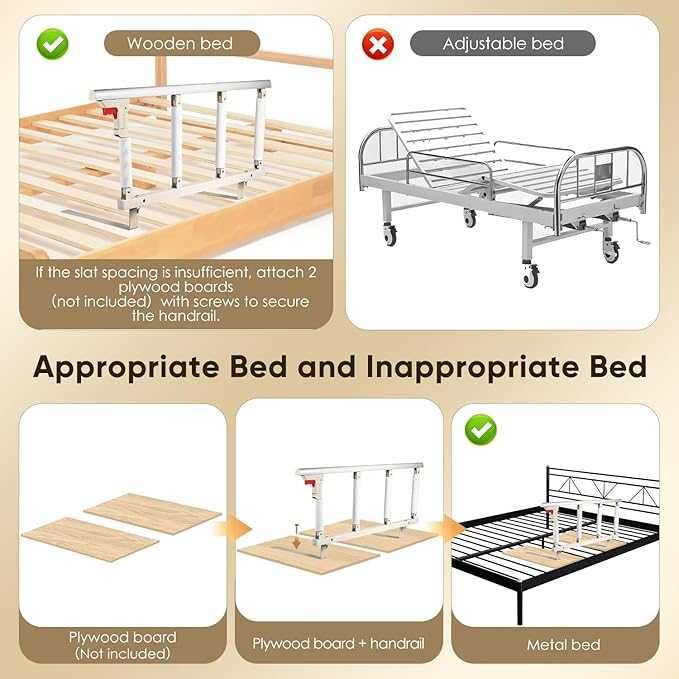 Преграда за легло Решетка за легло за възрастни хора болнично легло - 94см