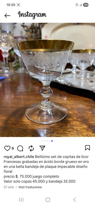 Set pahare cristal aurite 24 buc. -  Royal_Albert - anii 1920