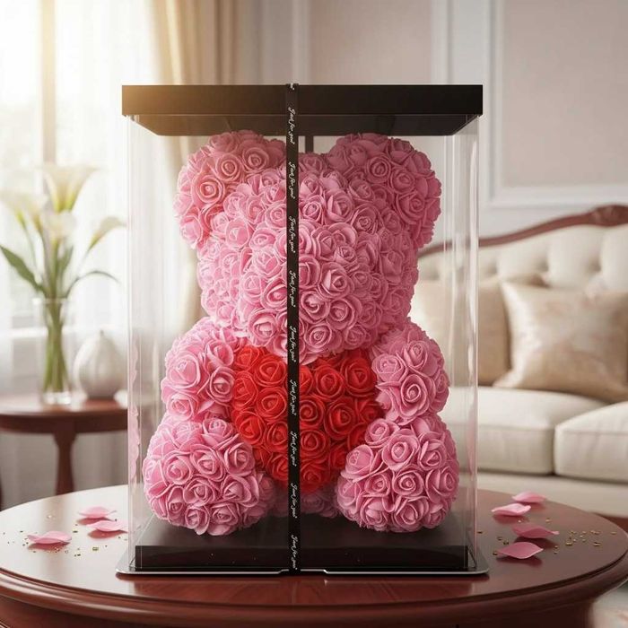 Луксозно Мече от Рози Rose Bear в Подаръчна опаковка