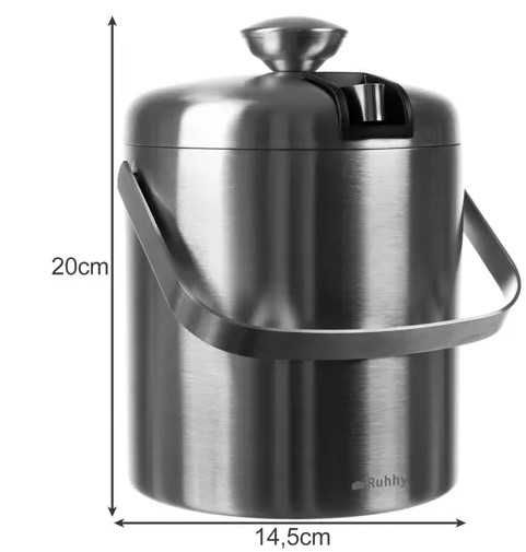 Двустенна термо ледарка за лед с капак, двойни стени, шипка и лъжица