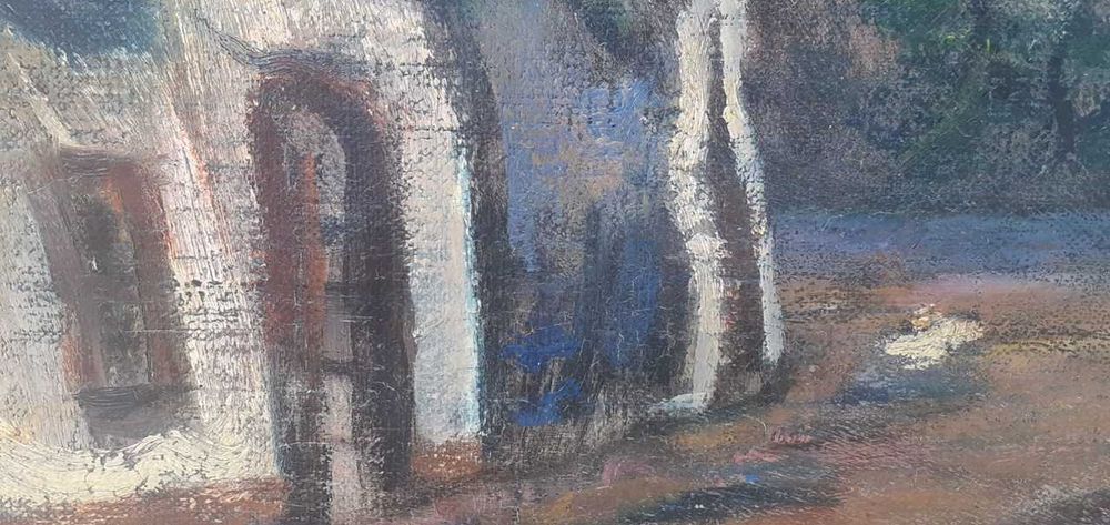 Tablou vechi - peisaj cu casa - semnat Hollosy