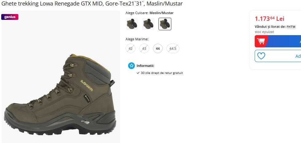 Ghete bocanci piele Lowa Renegade 48.5 Gore-tex Vibram