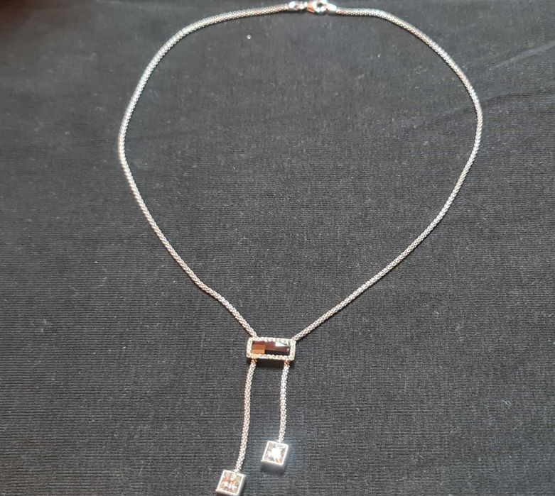 Дамски комплект, сребърно колие и обици, с камъни циркони и оникс 925