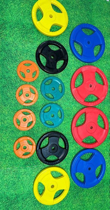 Pachet Fitness Discuri de fier cauciucate cu prindere - 185 kg