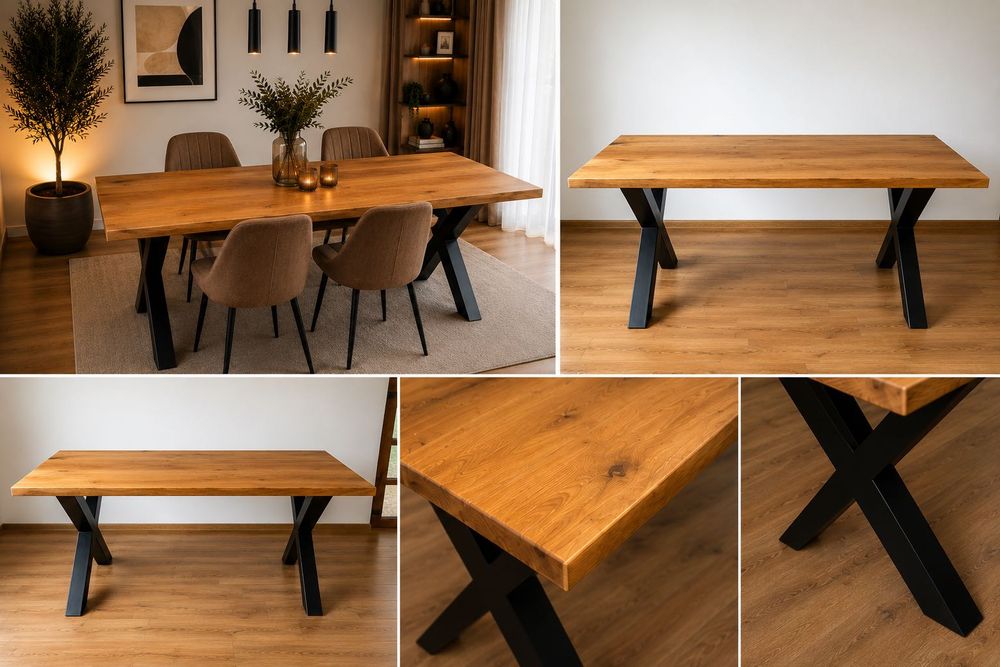 Masă lemn masiv stejar cu rășină epoxidică – unicat, handmade,