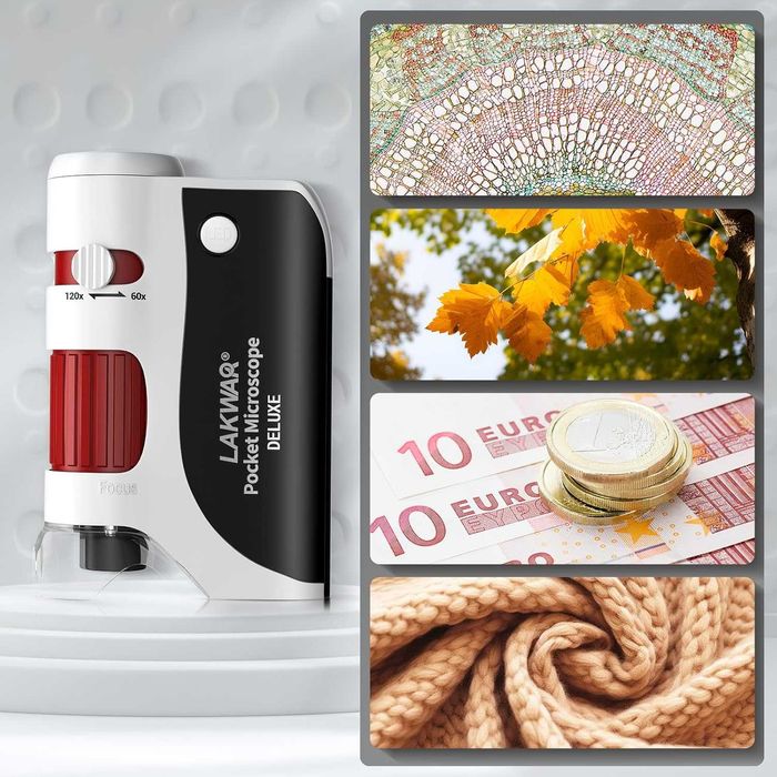 LAKWAR 60x-120x мини джобен микроскоп за деца с 5 предметни стъкла