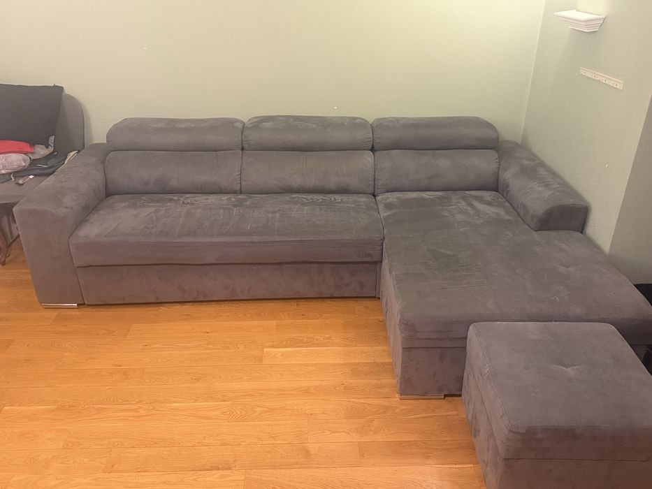 Диван ъглов. Сив с лява лежанка