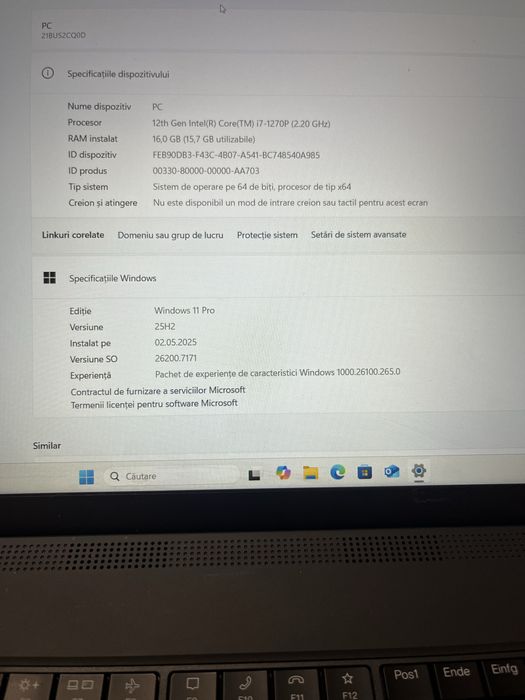Lenovo P16S gen I  i7 -1270P 16gb/ram ddr4 256 nmv