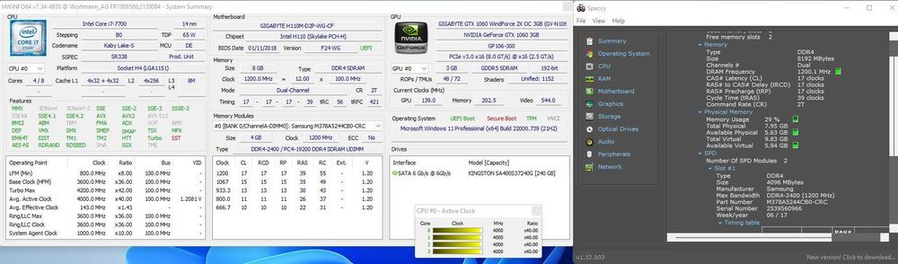 Rami 8Gb DDR4 pc Samsung 2400T dual chanel