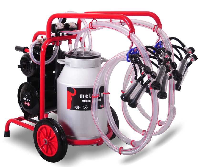 Aparat de muls capre - oi, cu 4 posturi si 1 bidon aluminiu - inox