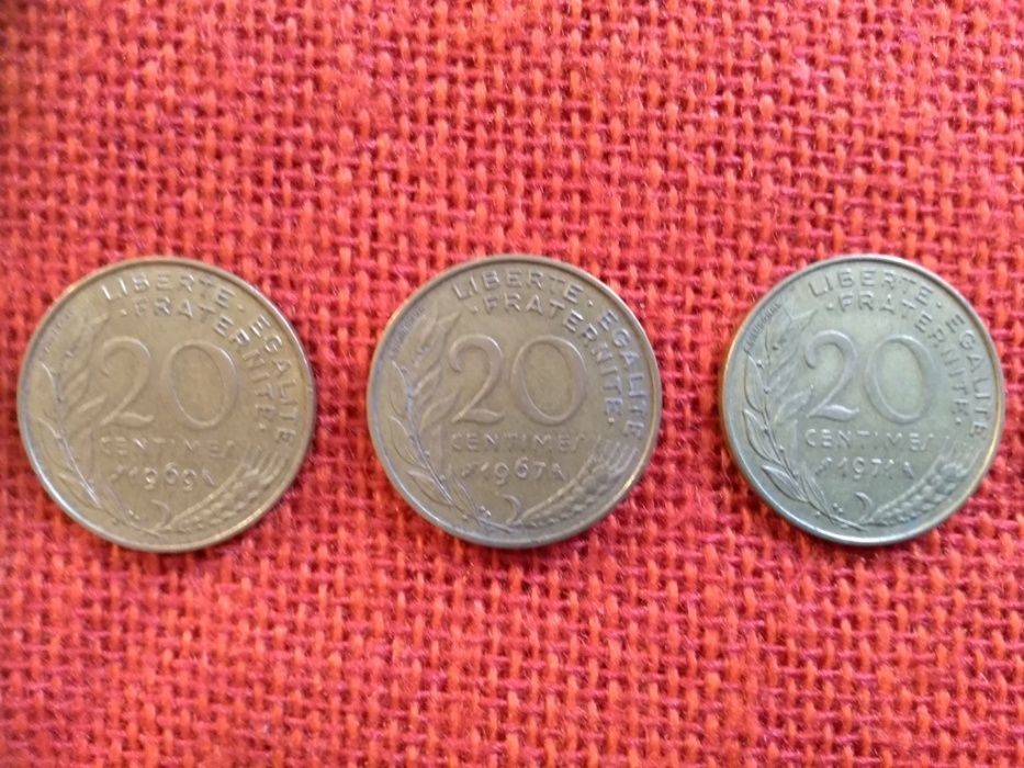 Френски монети, 7 броя, емисии от 1992г. до 1967г., много запазени