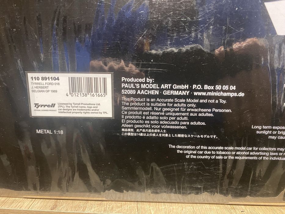 J Herbert Tyrrell 018 Belgian GP formula 1 1989 1:18 Minichamps