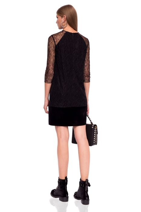 Rochie Nissa din catifea cu maneci din dantela