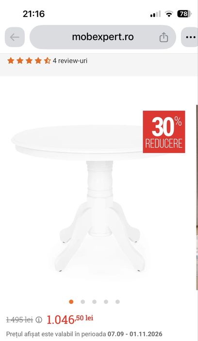 Masă rotundă albă + 2 scaune