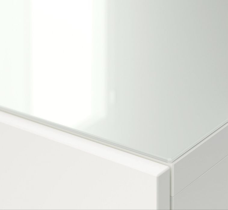 Comoda alba mata 6 sertare 160/48/78 +blat sticla alb 160/48.