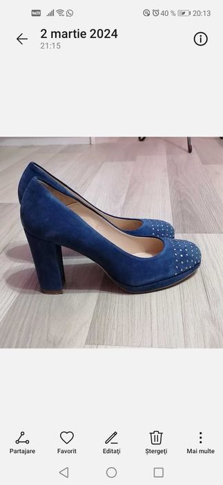 Pantofi cu toc gros piele naturală