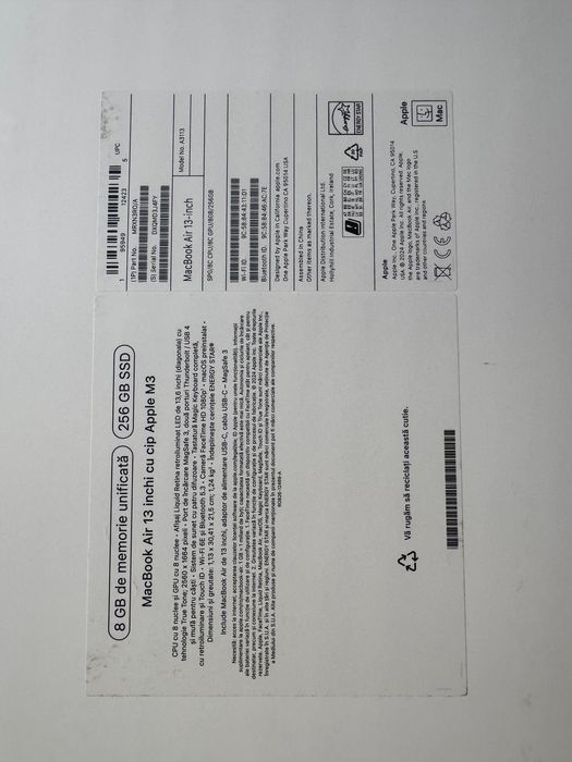 MacBook Air M3 13” – CA NOU, BATERIE 100%, GARANȚIE
