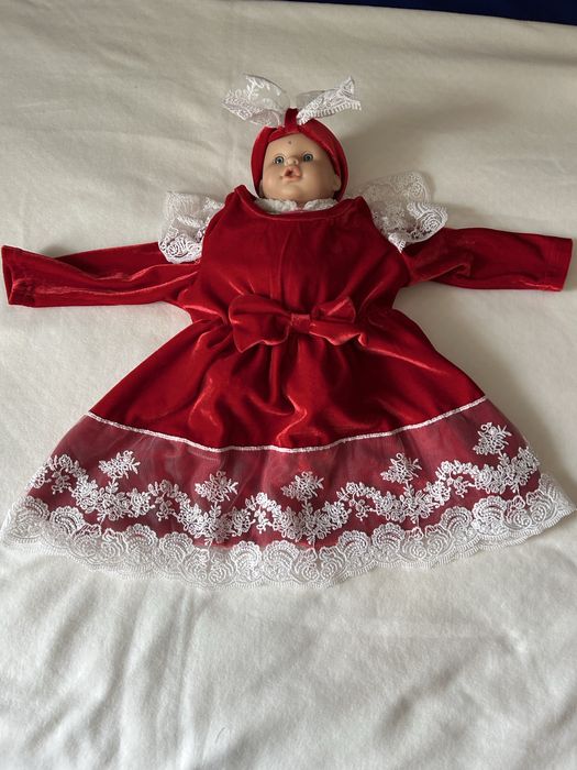 Rochie rosie catifea si bumbac