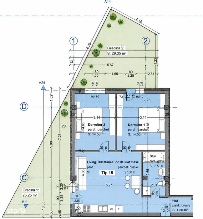 Apartament 3 camere cu gradina privata | Parter | 67 mp utili + 55 mp — fotografia 1