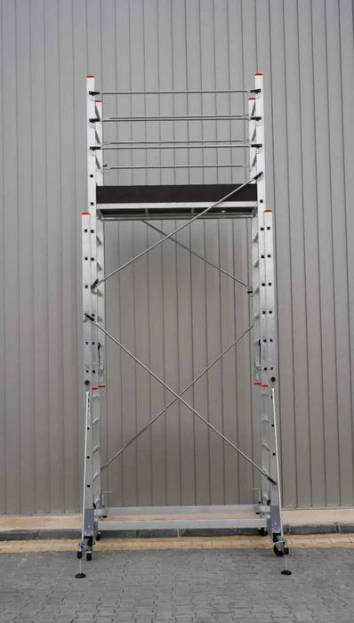 Schela mobila aluminiu telescopica 2x5(m), inaltime lucru 10 metri, o platforma 1,6x0,6(m), max 200kg/mp - CNO-SME-MEGA10