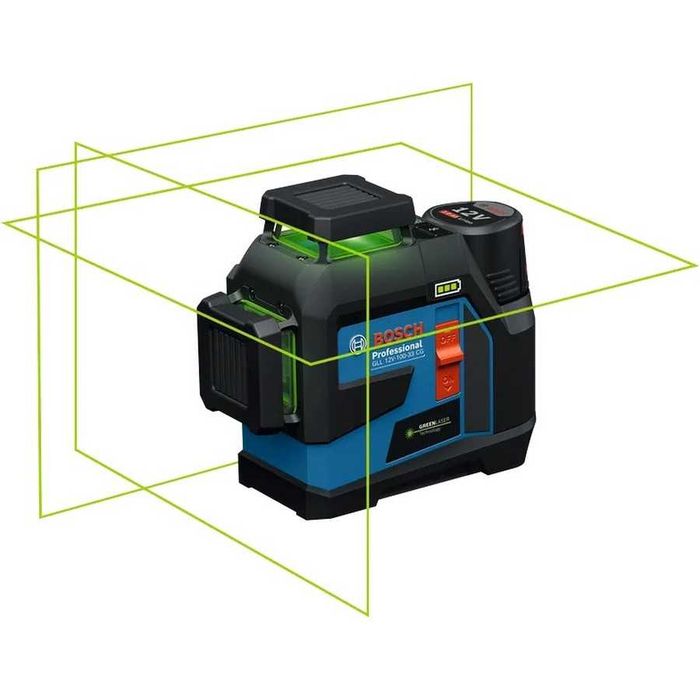 Линеен лазерен нивелир Bosch GLL 12V-100-33 CG Professional, 30 м, 3×360°, Зелен лазер, L-BOXX