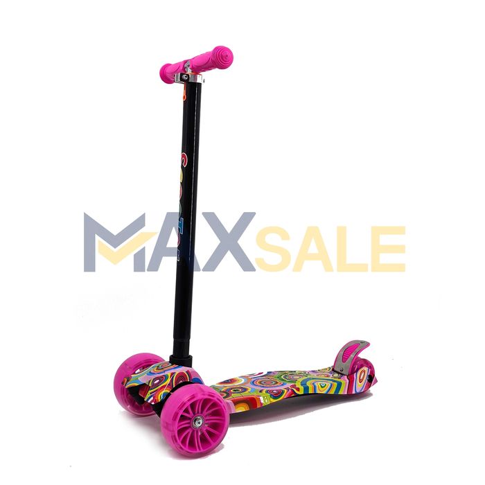 Детска тротинетка светещи колела Розова / многоцветно триколка колело