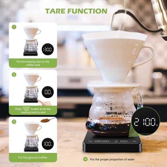 Cantar barista cu timer, 3 kg / 0.1 g, USB-C, pentru espresso si bucatarie