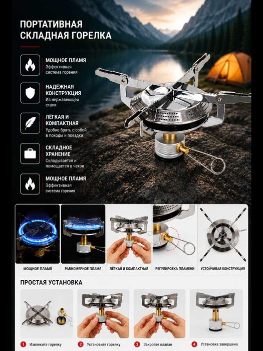 Складная туристическая газовая плита