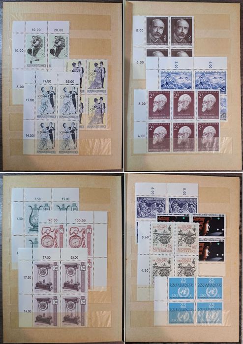 Clasor timbre Austria (emisiuni complete nestampilateMNH in bloc de 4)