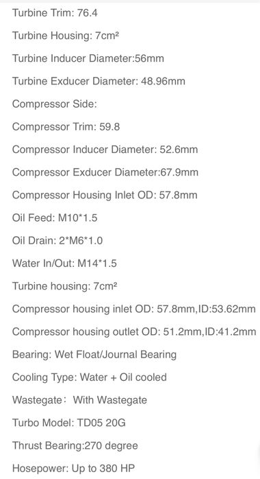 Turbo TD05 20G billet Subaru