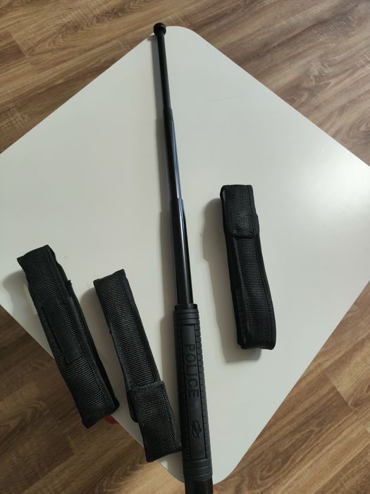 Baston Telescopic Police Negru , Mâner cauciuc + husa 64cm