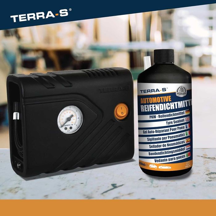 Комплект за ремонт на автомобилни гуми Terra-S с компресор