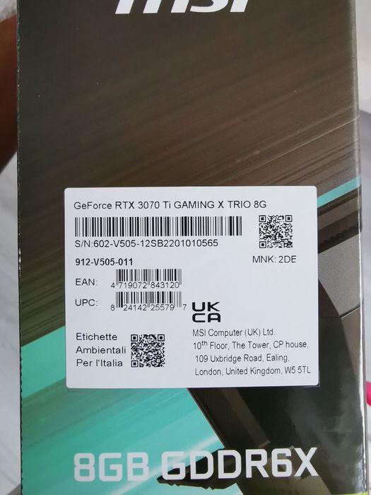 MSI RTX 3070TI  Gaming X Trio 8GB