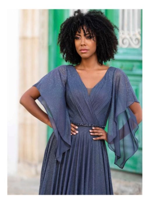 Официална дълга сива рокля със син оттенък