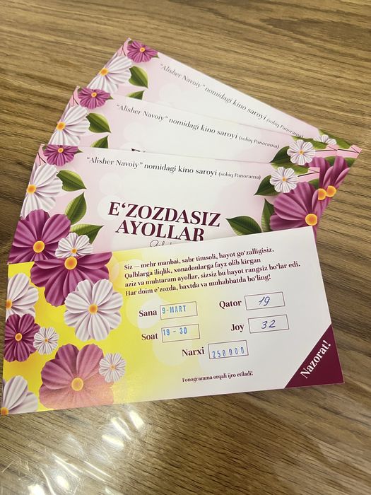 Konsert uchun bilet 8 martga