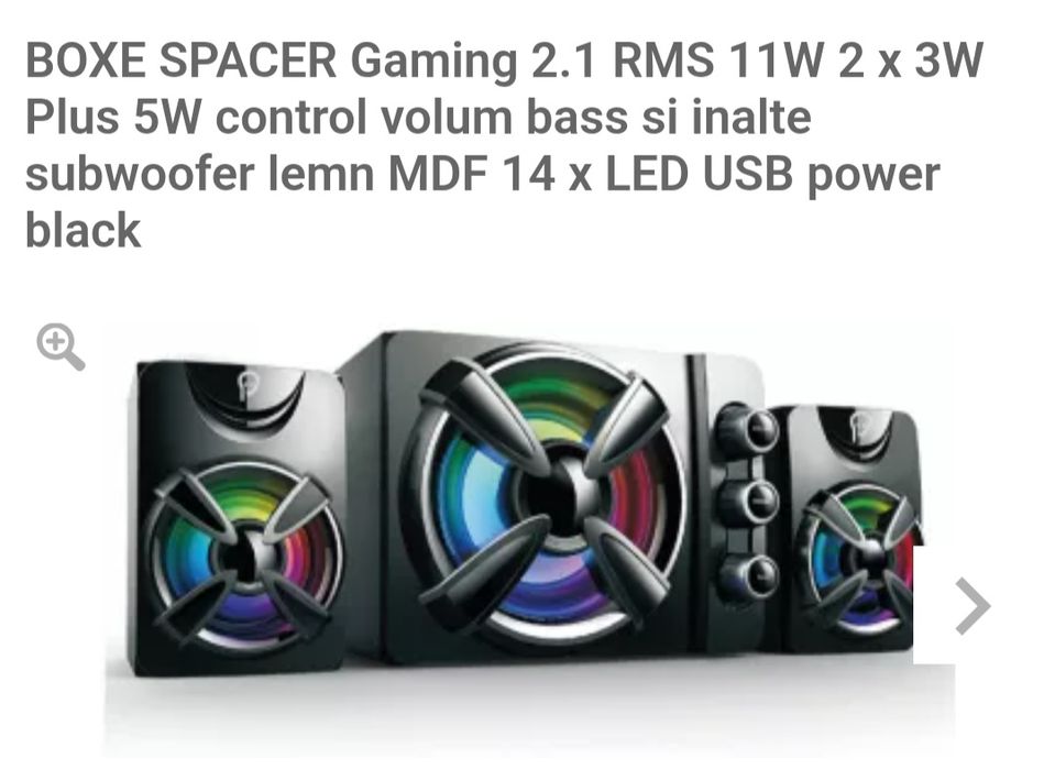 BOXE SPACER Gaming 2.1, RMS: 11W (2 x 3W Plus 5W), control volum, bass