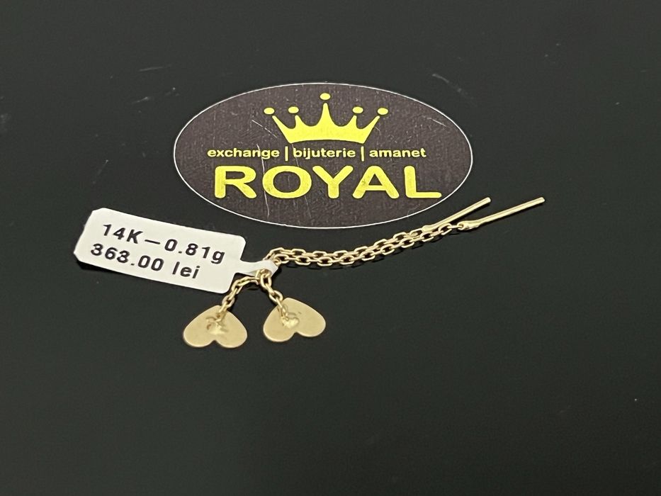 Bijuteria Royal CB : Cercei lungi inimi aur 14k  0,81 gr