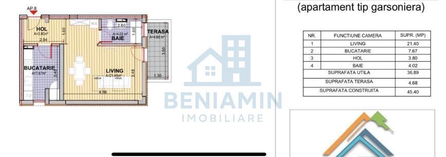 Garsoniera Decomandata - 45mp - balcon - parcare - Sanpetru - Roca