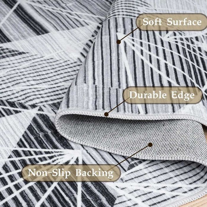 Covor living 190x300 cm gri alb, lavabil, scurt fir