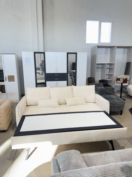 NOU Canapea extensibila gri 225 x 100 cm cu pat incorporat 160 x 200