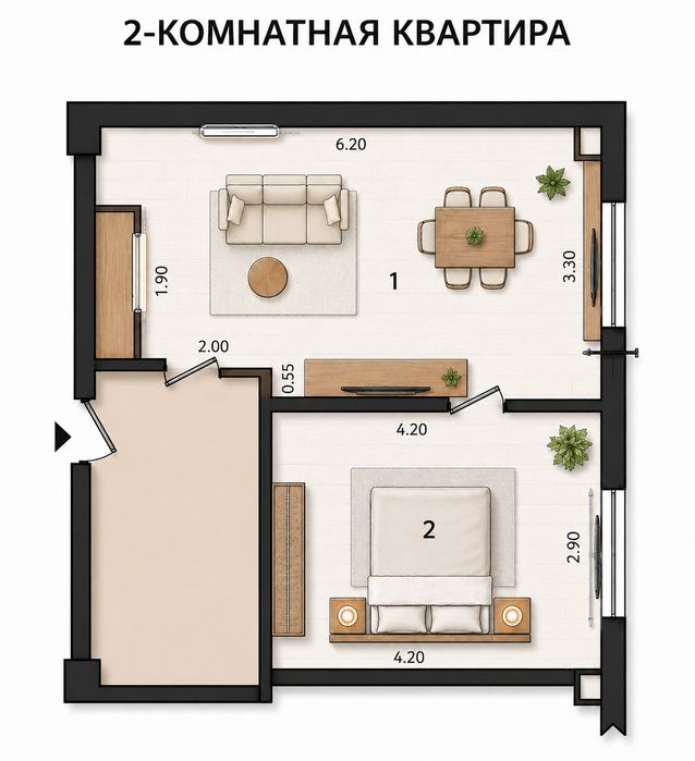 2 х комнатная Тузель общежитие