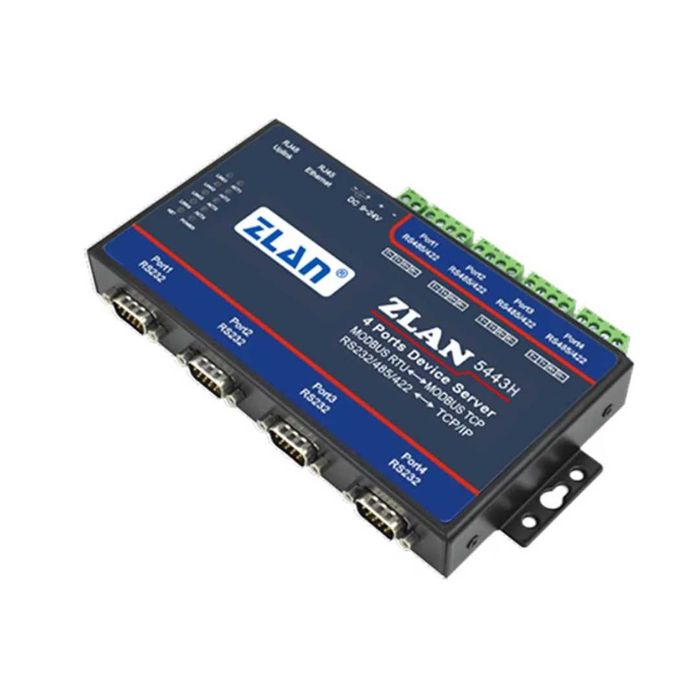 ZLAN5443H 4-портов високоскоростен сървър RS232/485/422 към Ethernet.