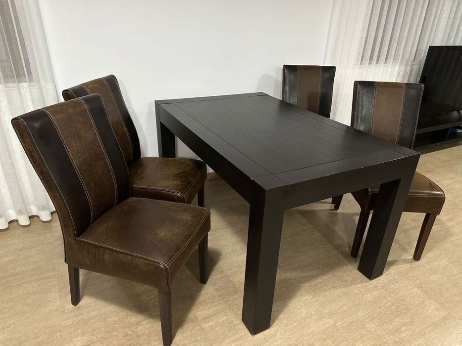 Masa sufragerie + scaune piele 8 buc